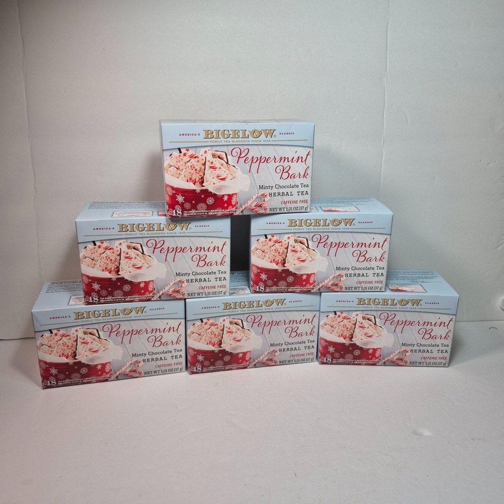 6 Boxes Bigelow Peppermint Bark Minty Chocolate Herbal Tea Bags BB June 2028